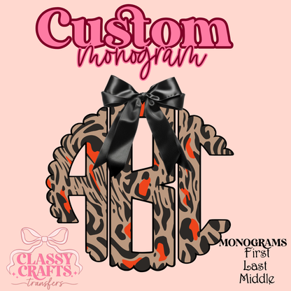 Black Bow Modern Leopard - Custom Monogram Transfer