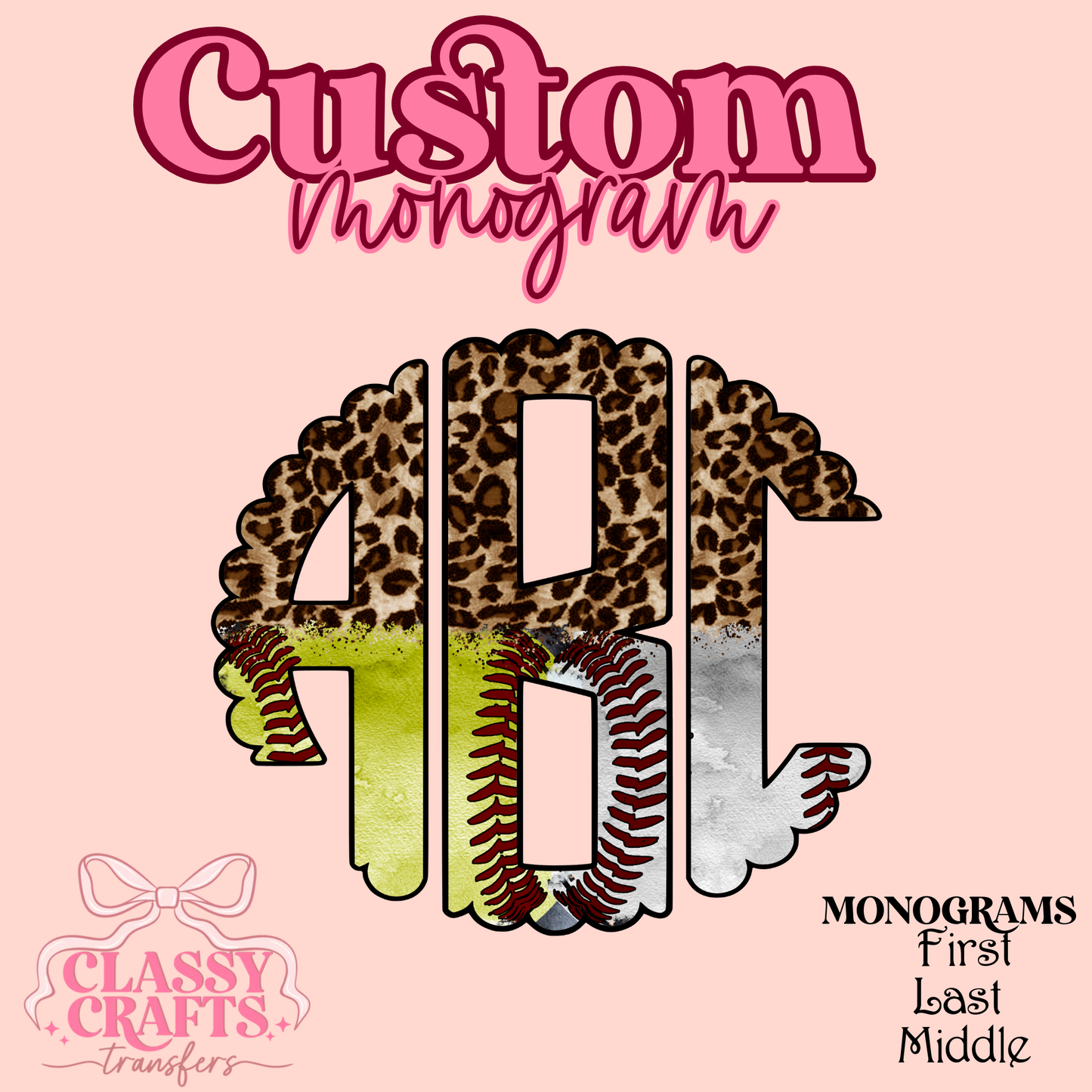 Baseball Softball  Leopard - Custom Monogram Transfer
