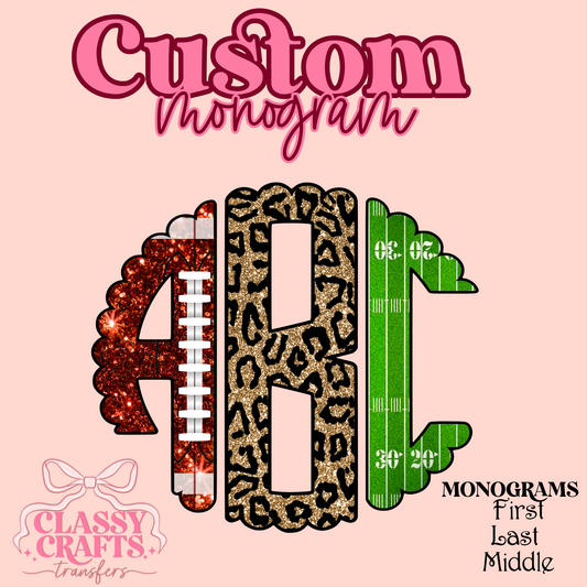Glitter Football Feild Leopard- Custom Monogram Transfer