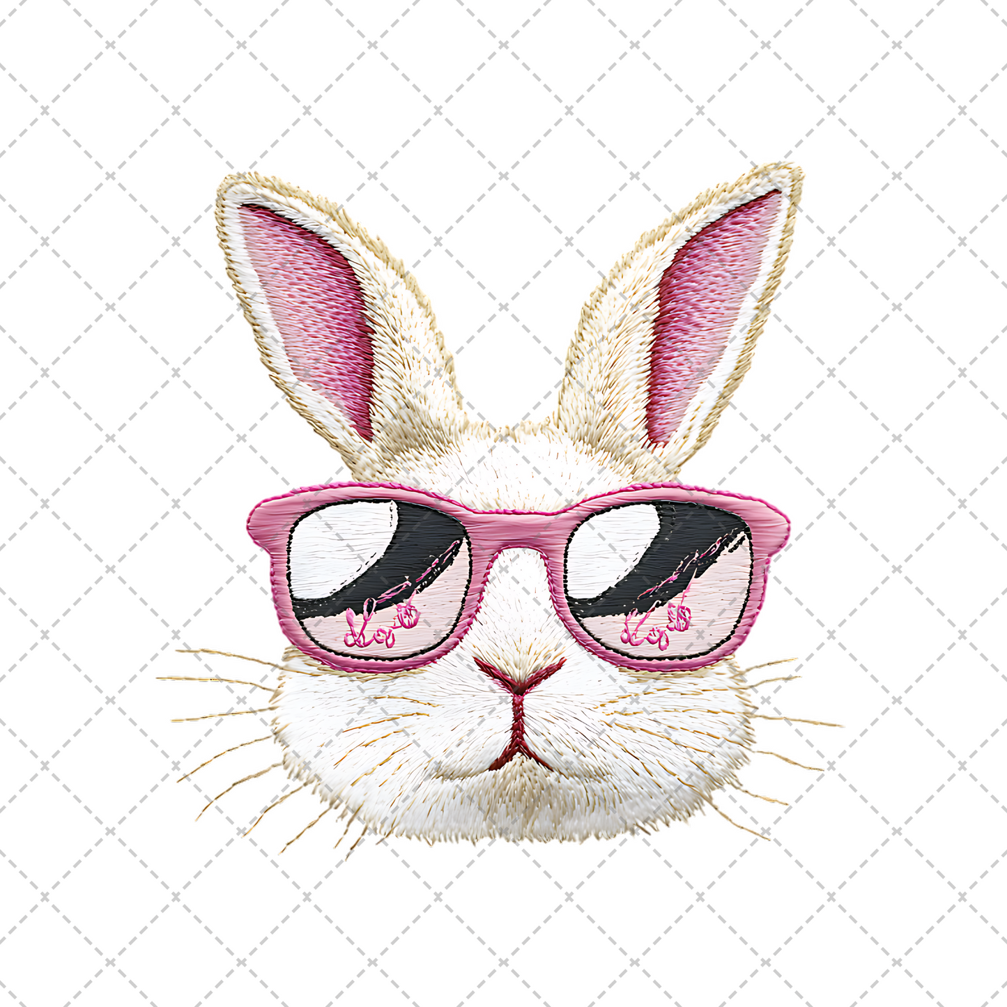 White Knitted Bunny Pink Glasses Transfer