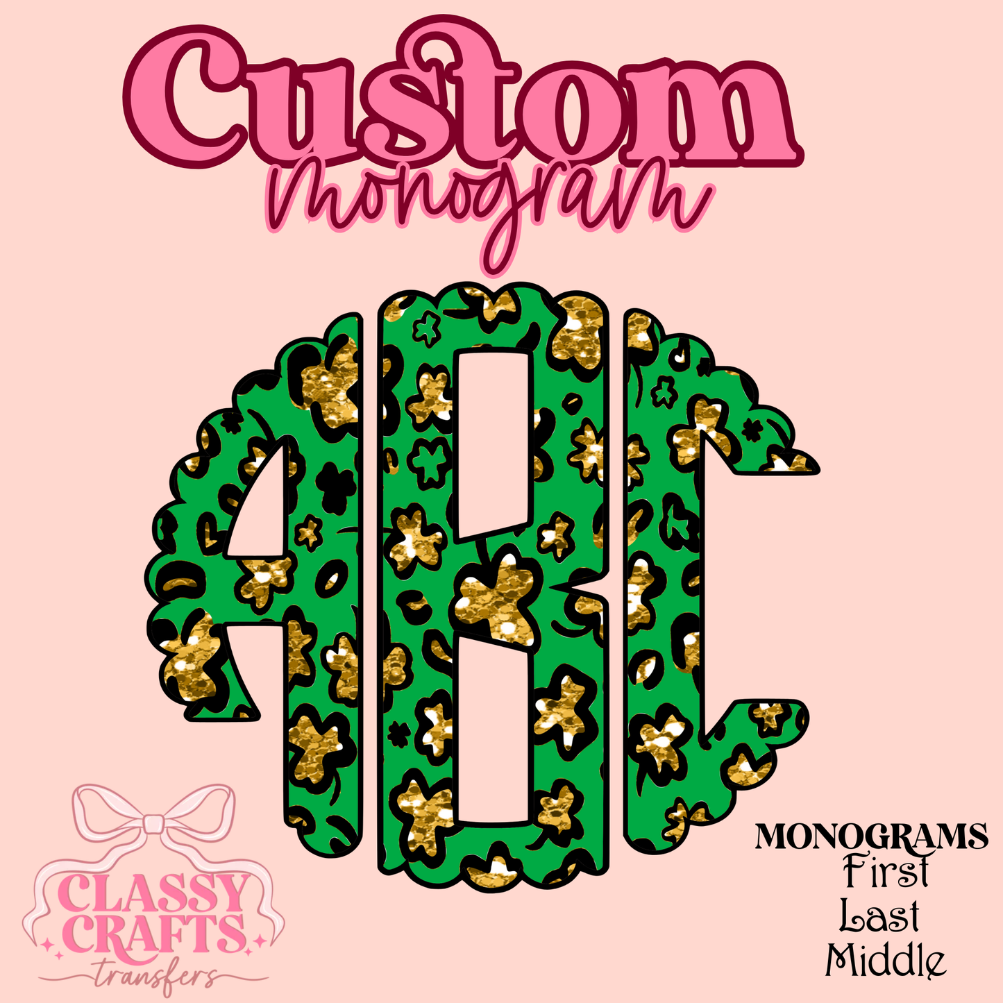 Glitter Shamrock Leopard - Custom Monogram Transfer