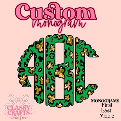 Glitter Shamrock Leopard - Custom Monogram Transfer