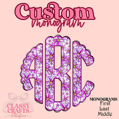 Bright Purple Floral - Custom Monogram Transfer