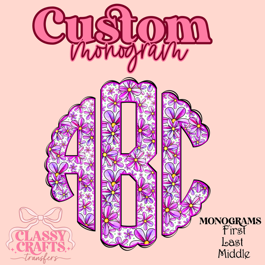 Bright Purple Floral - Custom Monogram Transfer