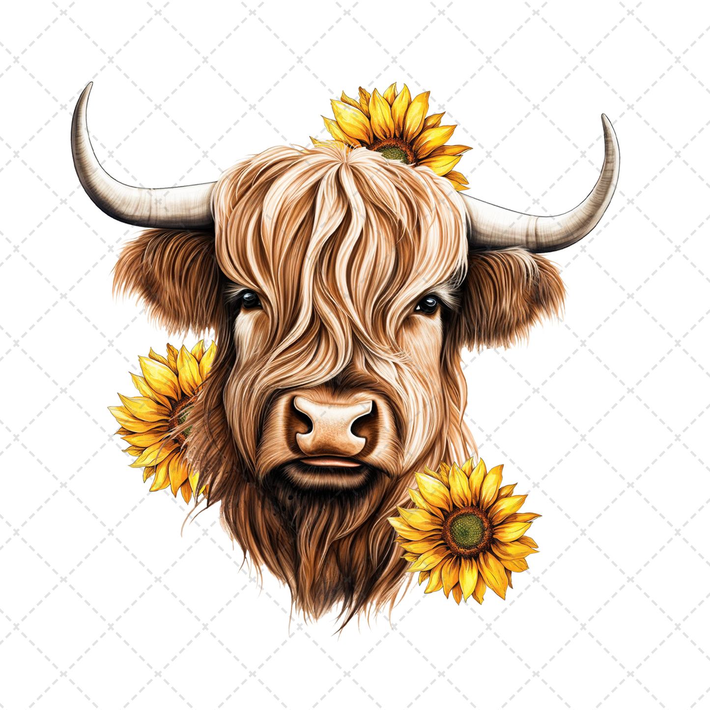 Highland Cow With Sunflowers Transfer