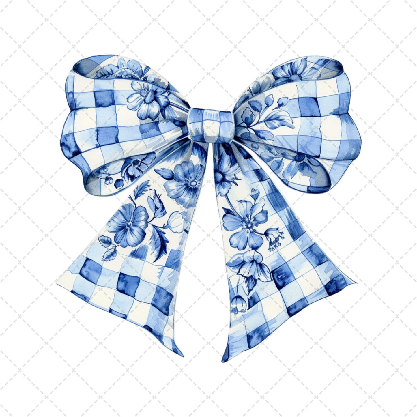 Blue Floral Bow Transfer