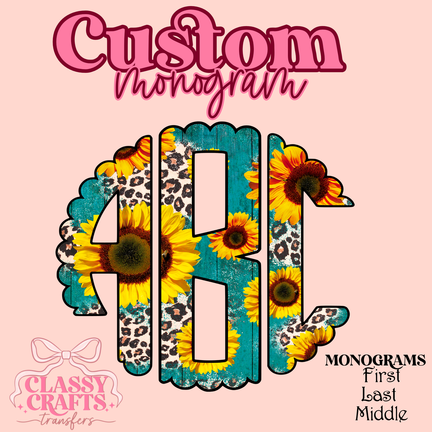 Sunflower Leopard Wood - Custom Monogram Transfer