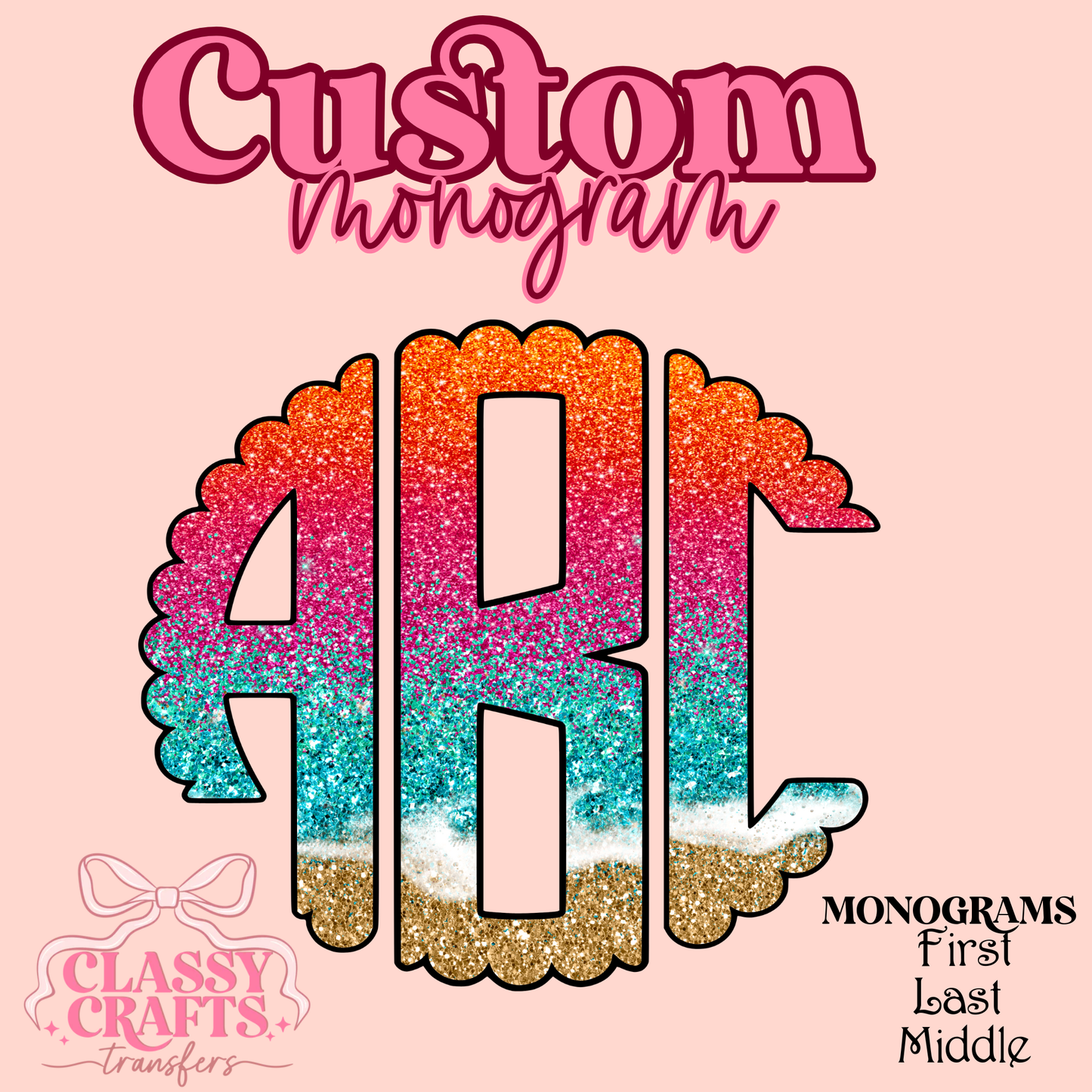 Glitter Beach Sunset- Custom Monogram Transfer