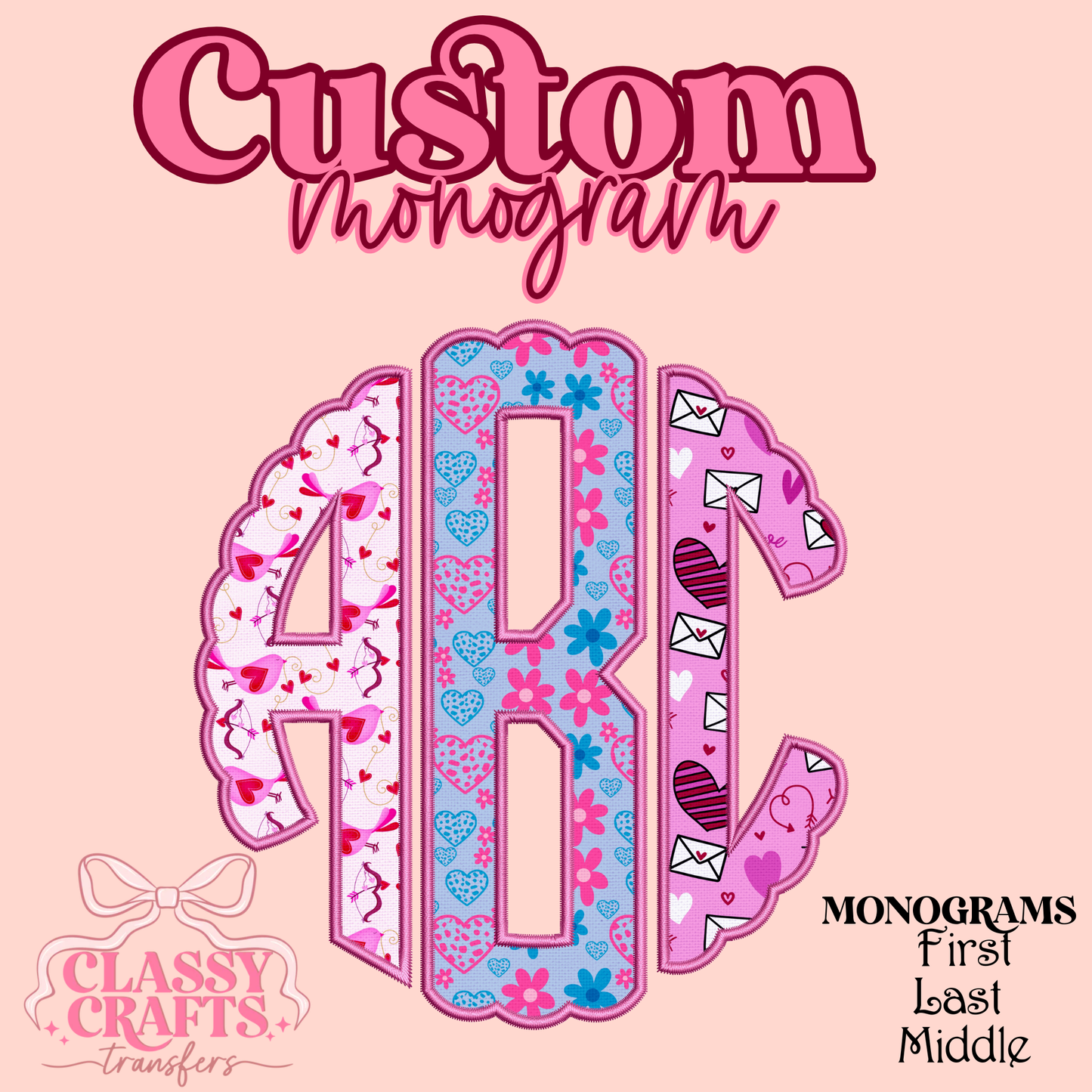 Pink Cupid Hearts - Custom Monogram Transfer