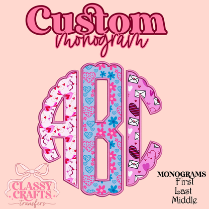 Pink Cupid Hearts - Custom Monogram Transfer