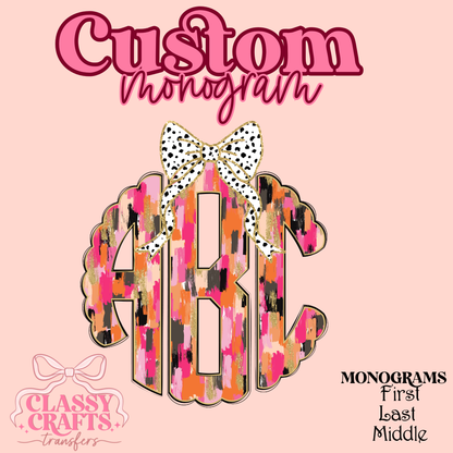 Coquette Pink and Gold Water Color - Custom Monogram Transfer