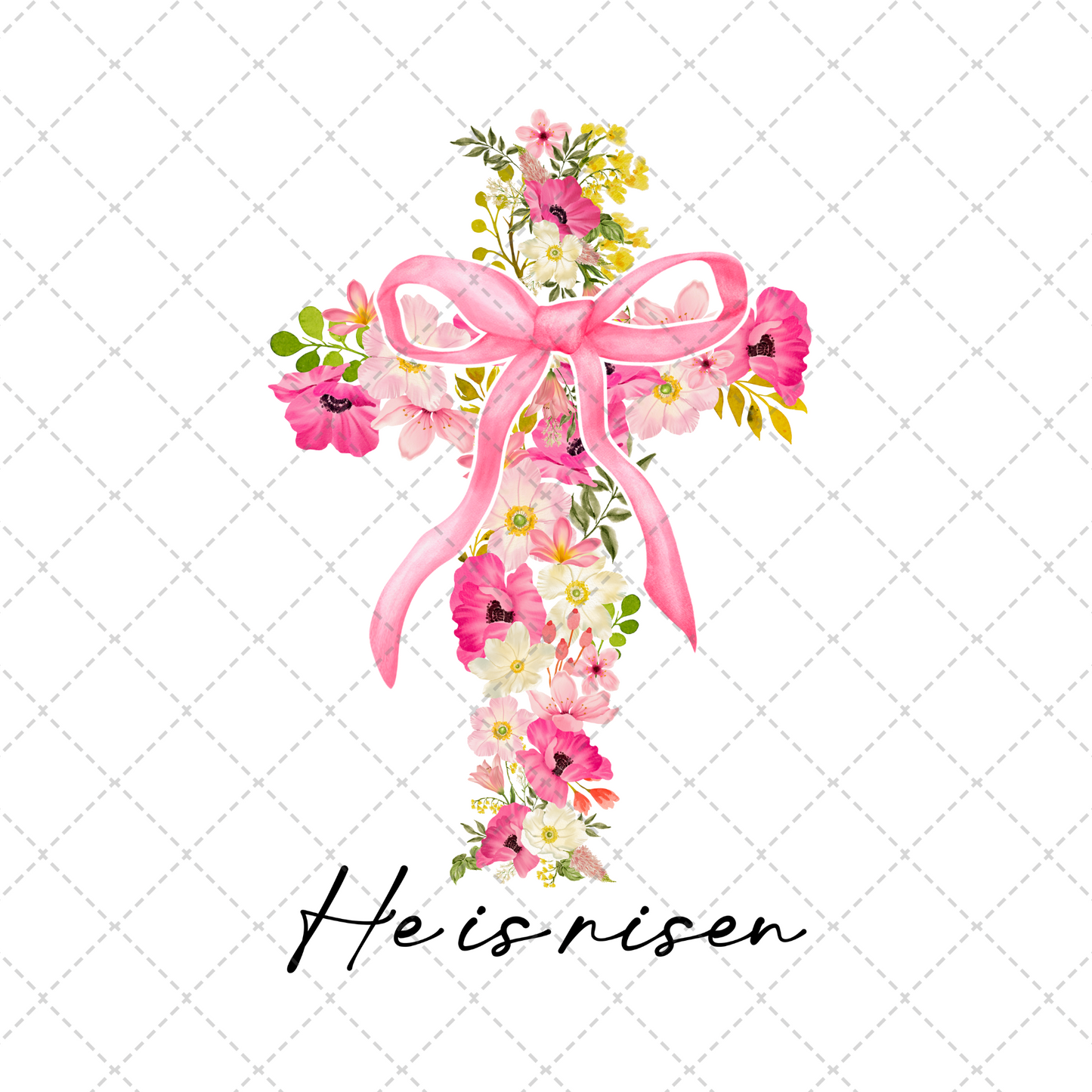 He Is Risen Floral Cross Transfer