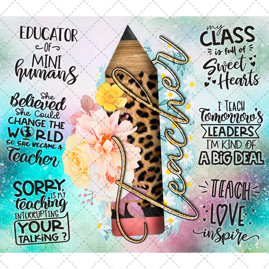 Teacher Leopard Pencil Tumbler Wrap - Sublimation Transfer