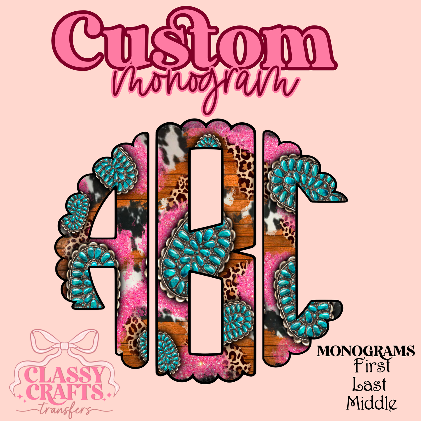 Turquoise Cowhide Leopard - Custom Monogram Transfer