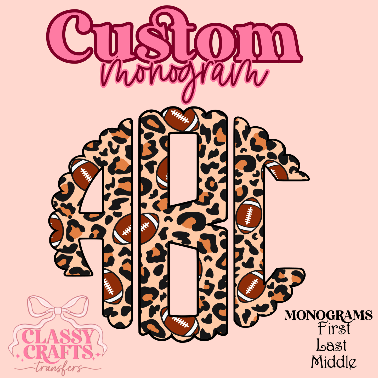 Amercian Football Leopard - Custom Monogram Transfer