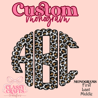 3D Inflated Leopard- Custom Monogram Transfer