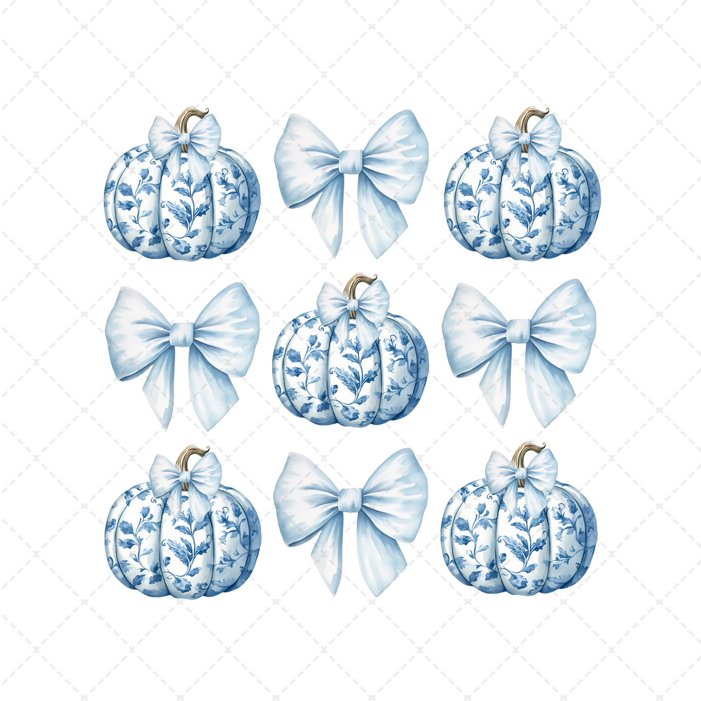 Blue Chinoiserie Pumpkin Coquette Transfer