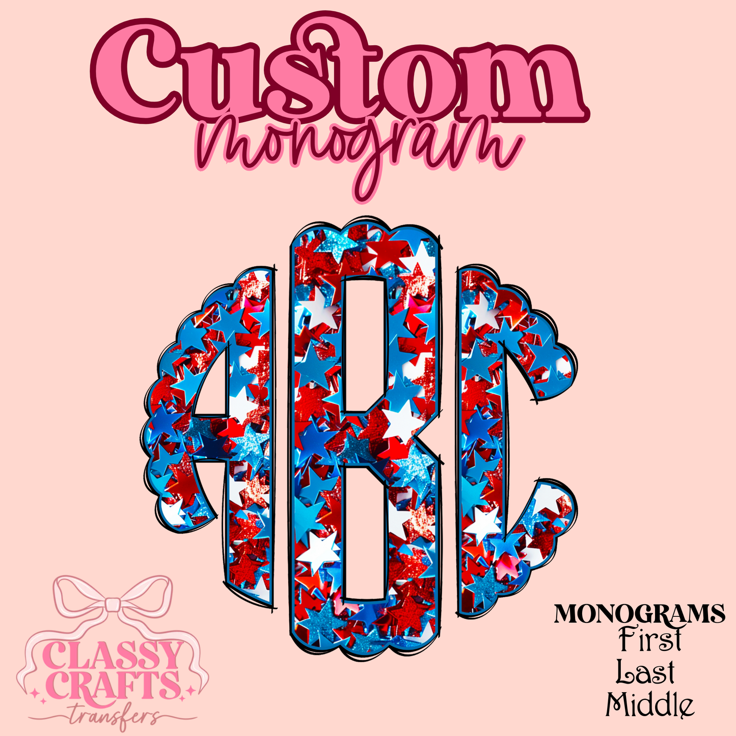 Red White & Blue Stars - Custom Monogram Transfer