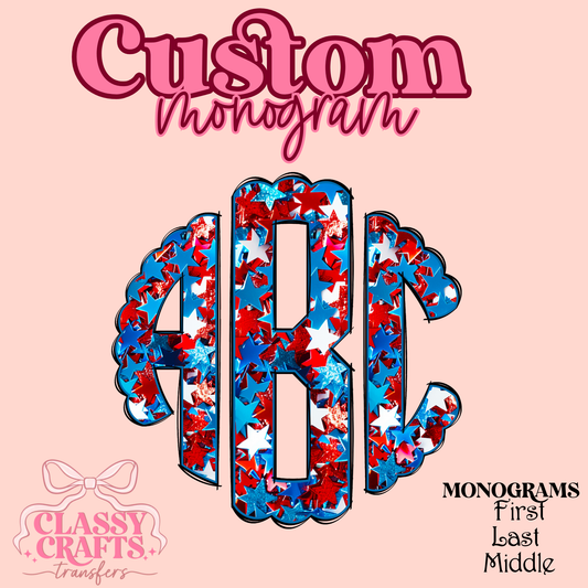 Red White & Blue Stars - Custom Monogram Transfer