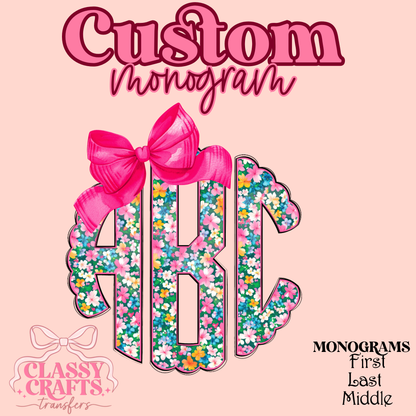 Coquette Pink Floral - Custom Monogram Transfer