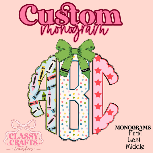 Coquette Teacher Pink Star- Custom Monogram Transfer