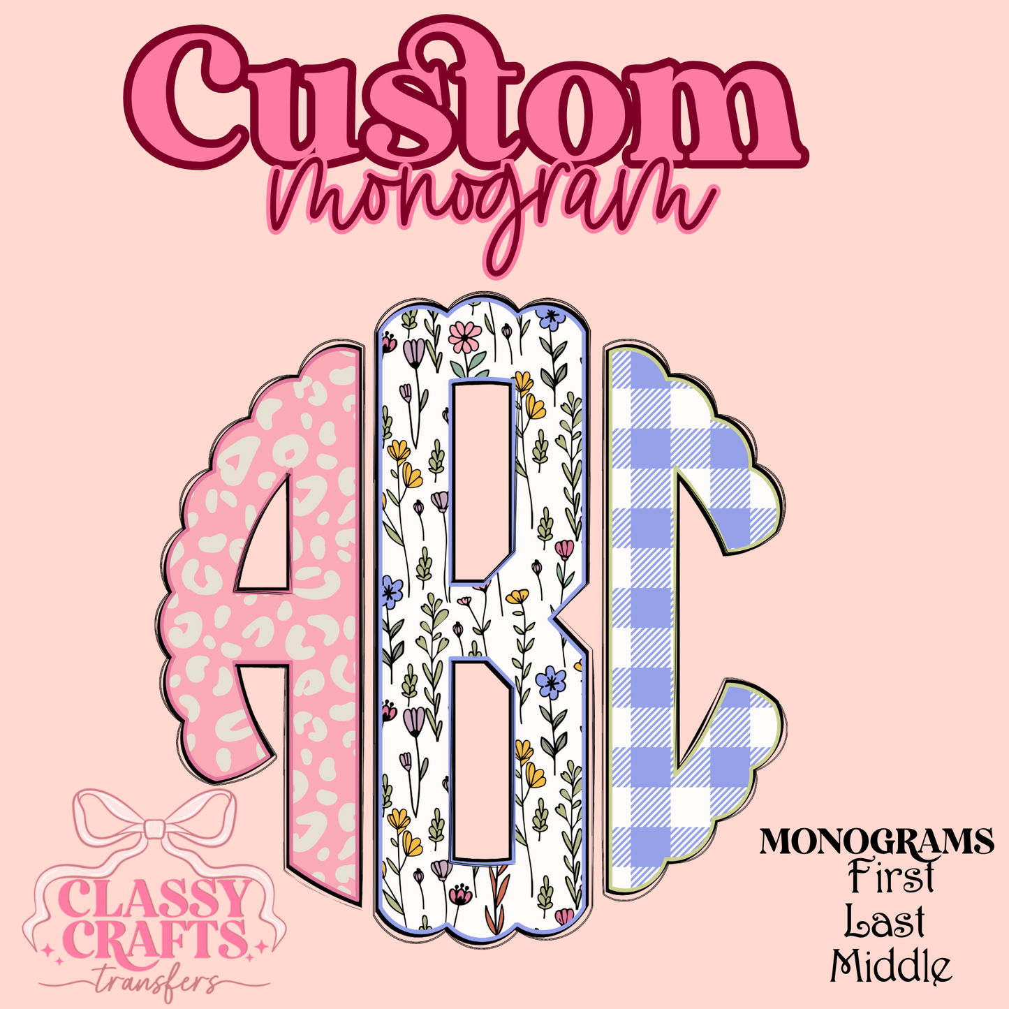 Lilac Floral Plaid - Custom Monogram Transfer