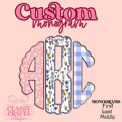Lilac Floral Plaid - Custom Monogram Transfer