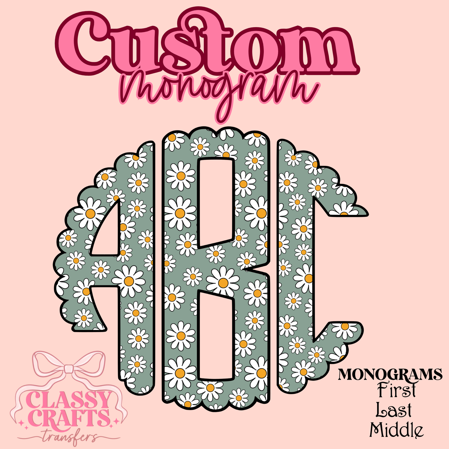 Retro Blue Daisy - Custom Monogram Transfer