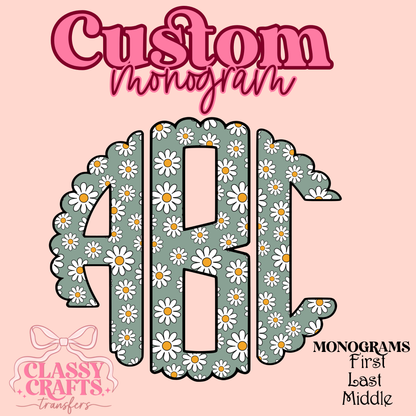 Retro Blue Daisy - Custom Monogram Transfer