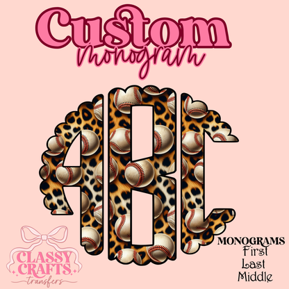 Base Ball Leopard - Custom Monogram Transfer