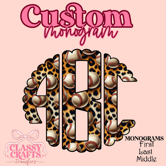 Base Ball Leopard - Custom Monogram Transfer
