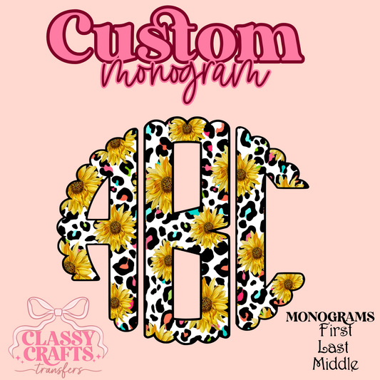 Sunflower Rainbow Leopard - Custom Monogram Transfer