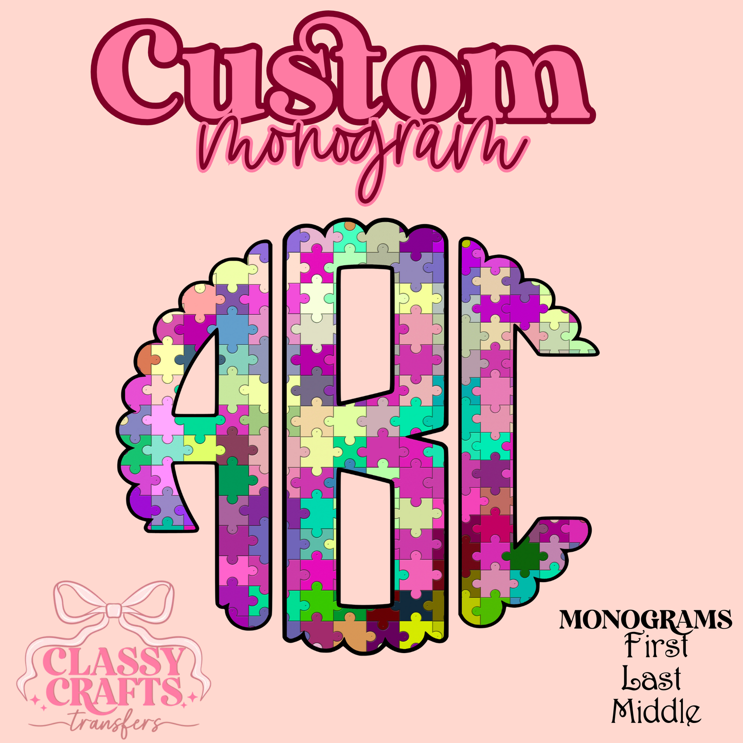 Colorful Puzzle - Custom Monogram Transfer