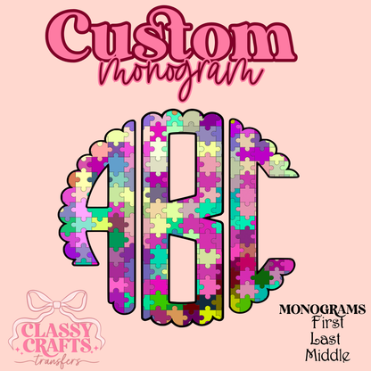 Colorful Puzzle - Custom Monogram Transfer