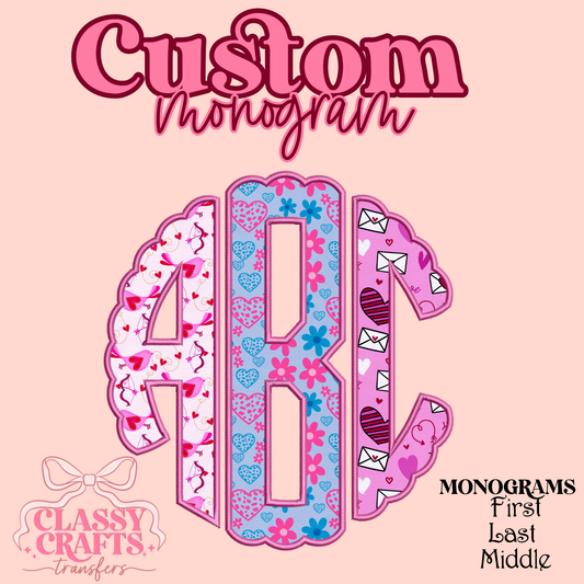 Pink Cupid Hearts - Custom Monogram Transfer