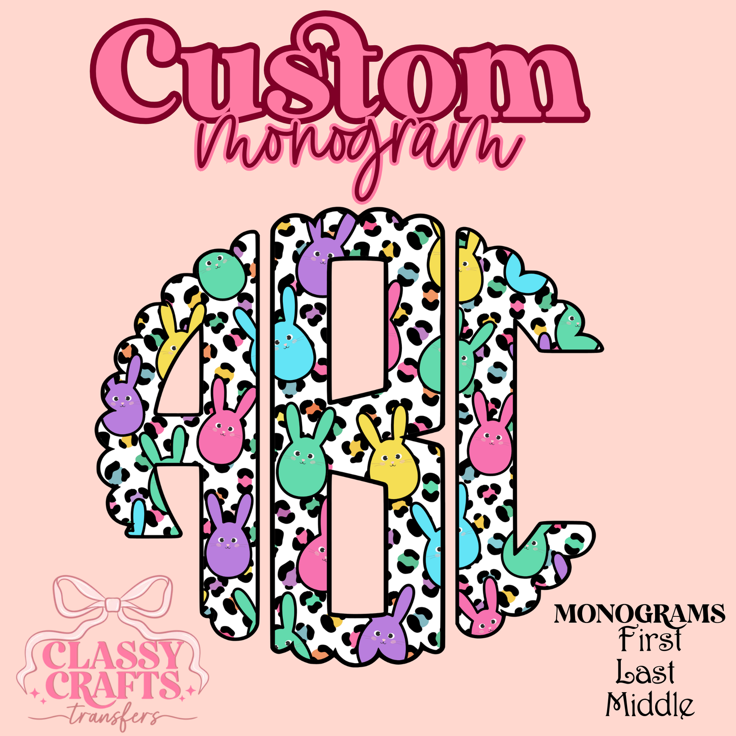 Easter Bunny Eggs Leopard - Custom Monogram Transfer