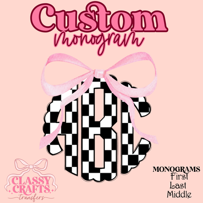 Black & White Checkered- Custom Monogram Transfer