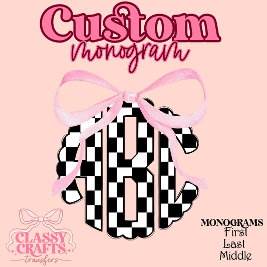 Black & White Checkered- Custom Monogram Transfer