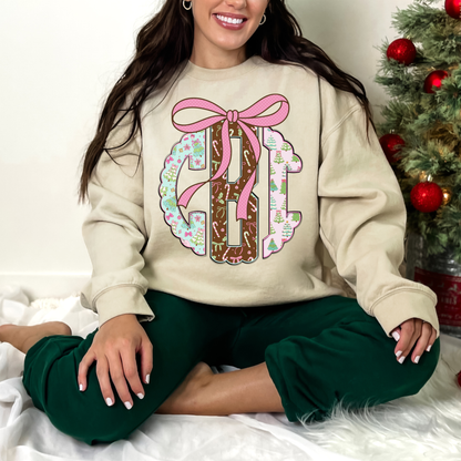 Pink & Blue Coquette Santa - Custom Monogram Transfer