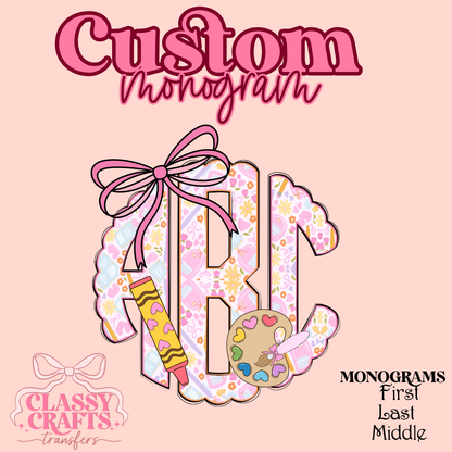 Coquette Teacher Back Pack- Custom Monogram Transfer