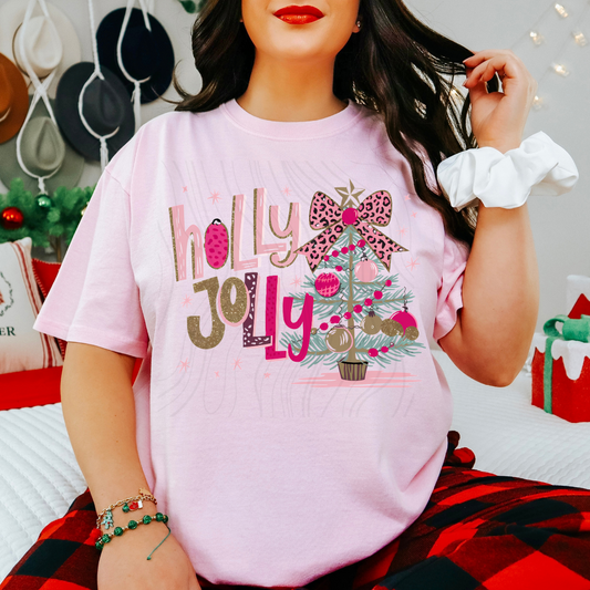 Holly Jolly Pastel Pink Transfer