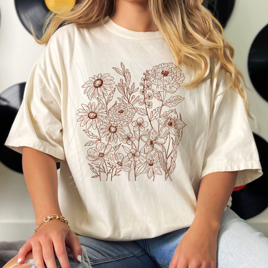 Vintage Brown Flowers Transfer