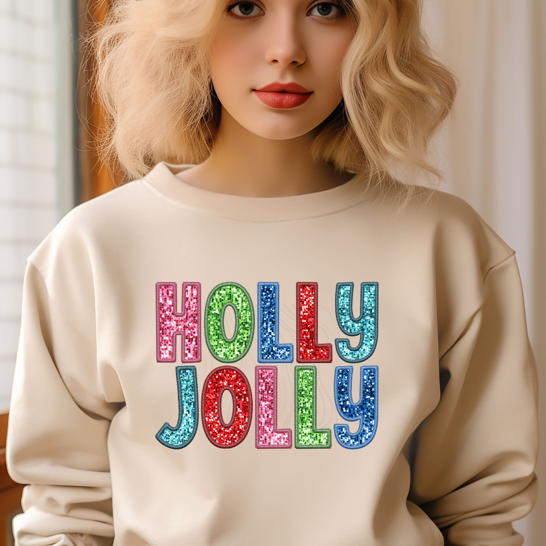 Sequin Holly Jolly With Color Outline Transfer