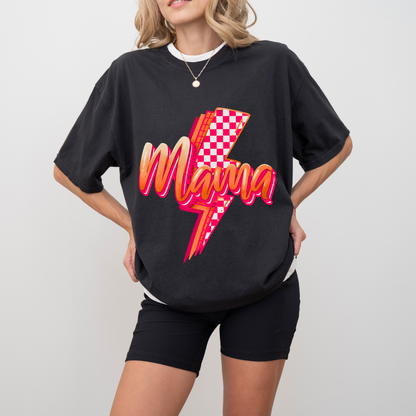 Mama Checkered Bolt Orange Transfer