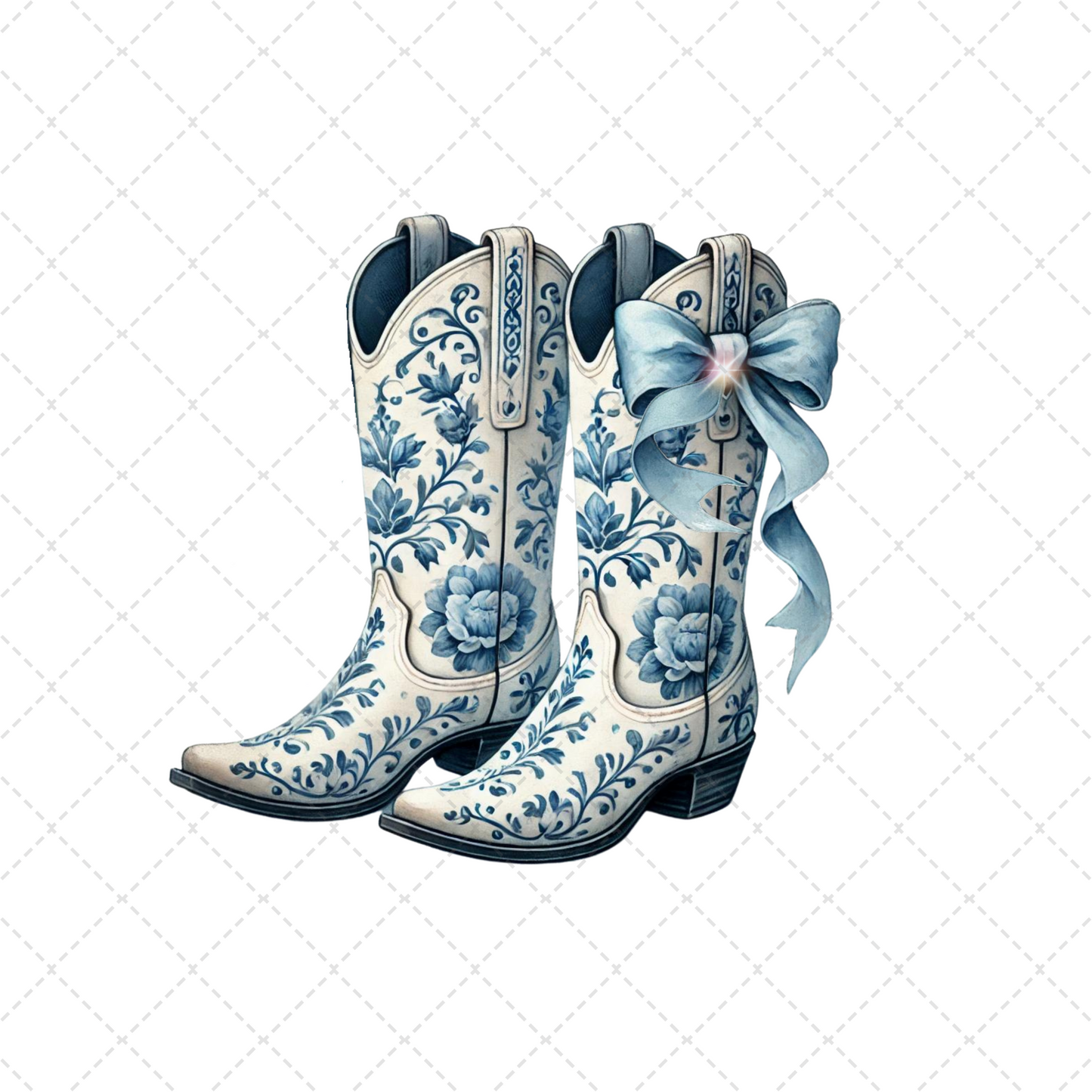 Blue Floral Boots Transfer