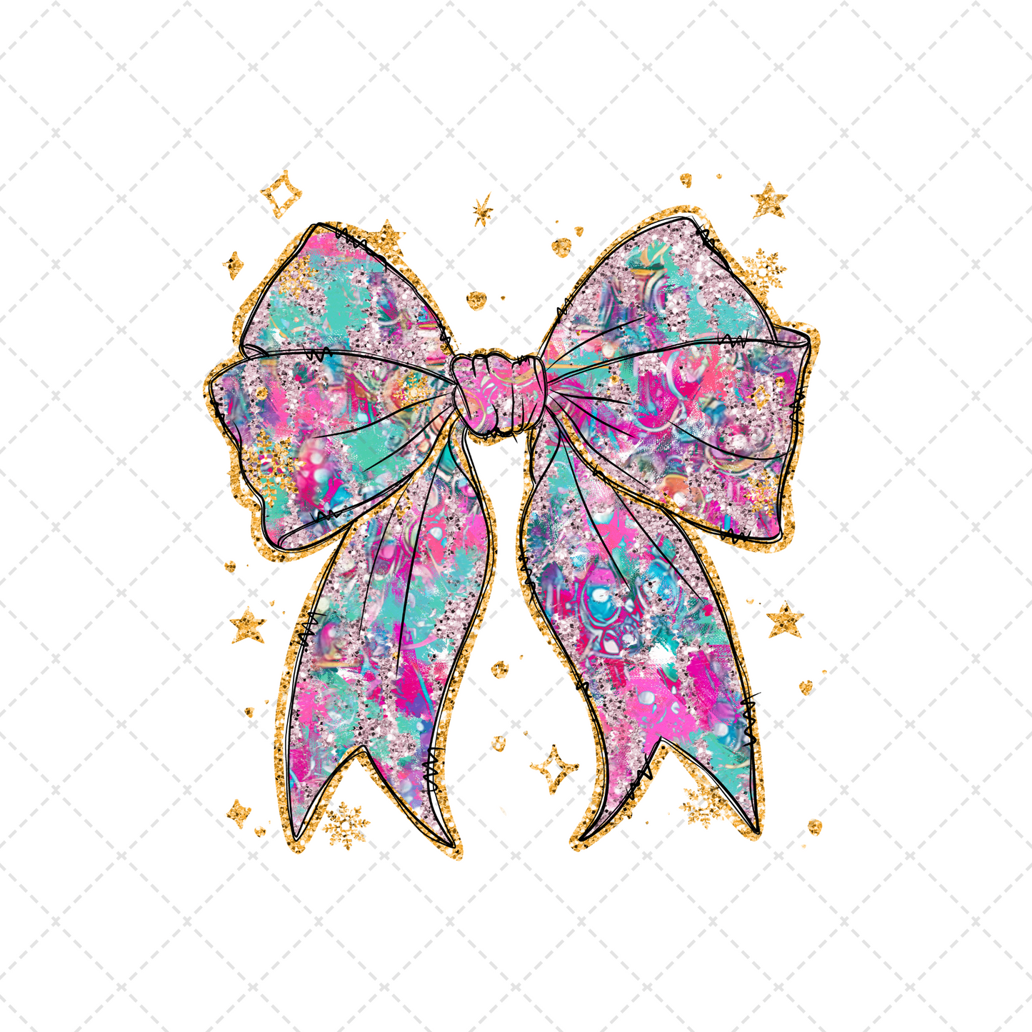 Colorful Coquette With Gold Snowflakes Transfer