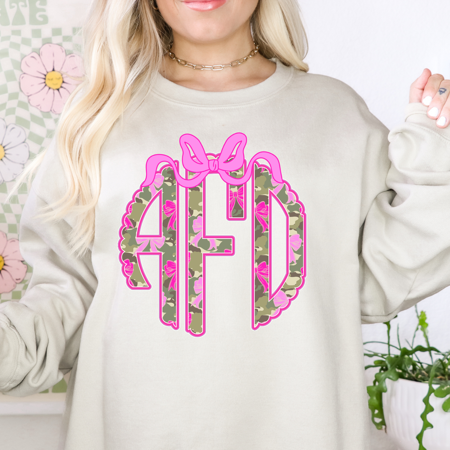 Pink Camo Coquette Bow - Custom Monogram Transfer