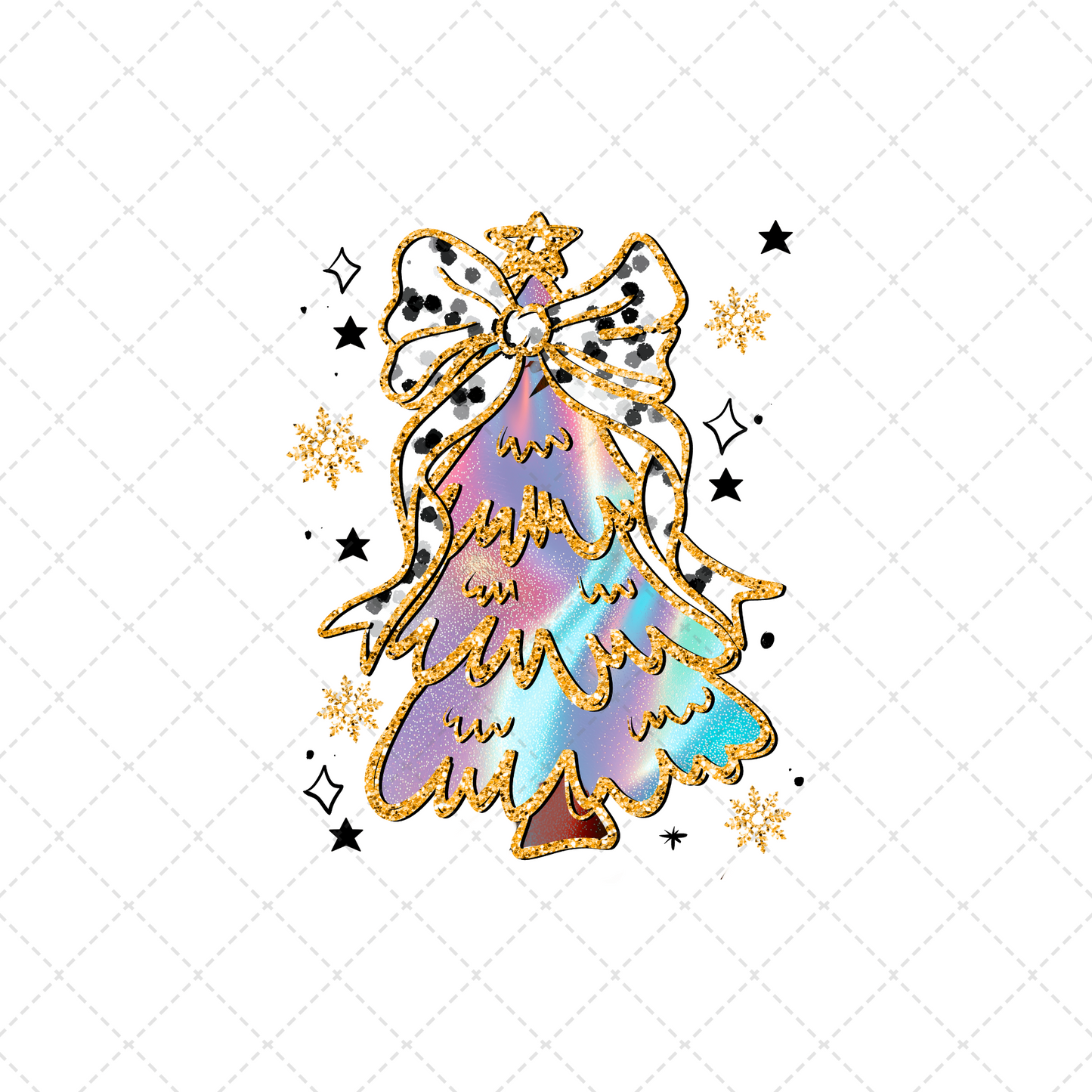 Iridescent Christmas Tree With Snow Flakes Transfer