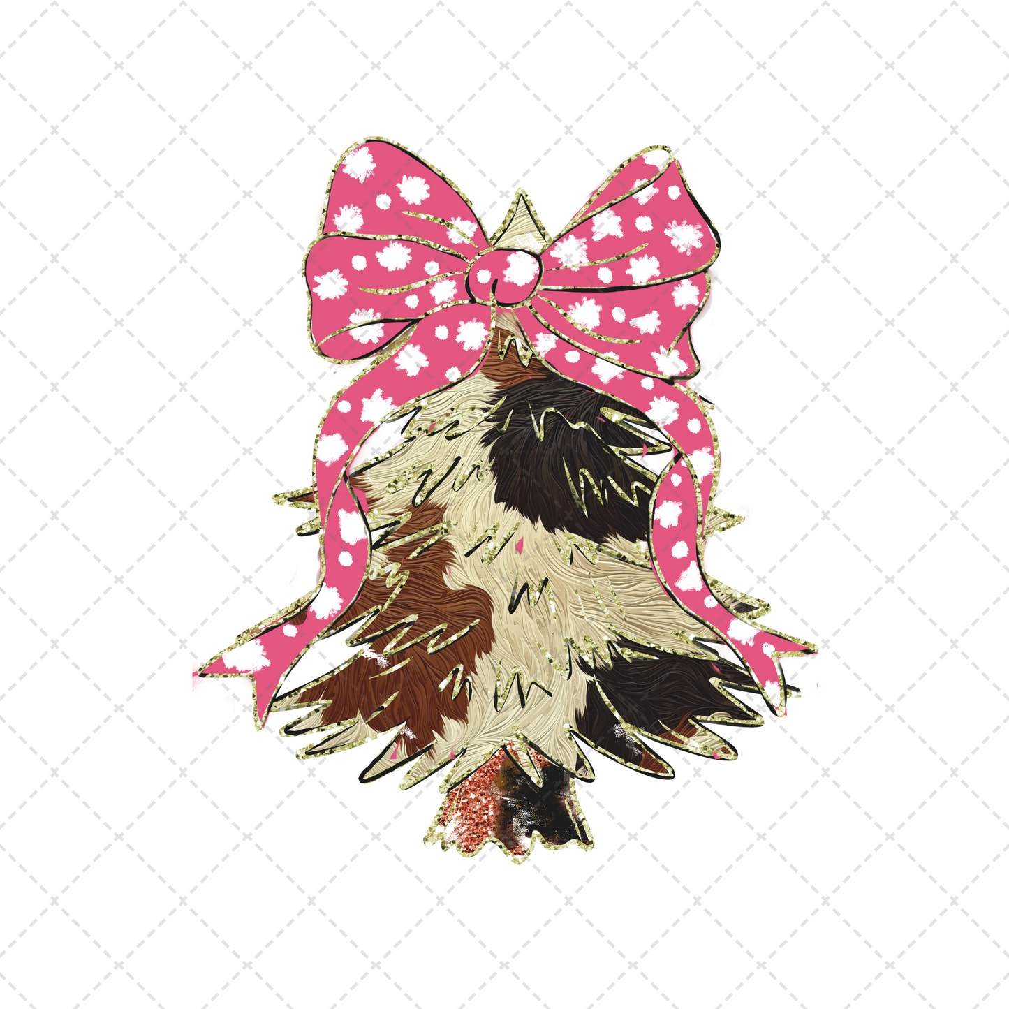 Cow Print Christmas Tree With Pink Polka Dot Bow Transfers