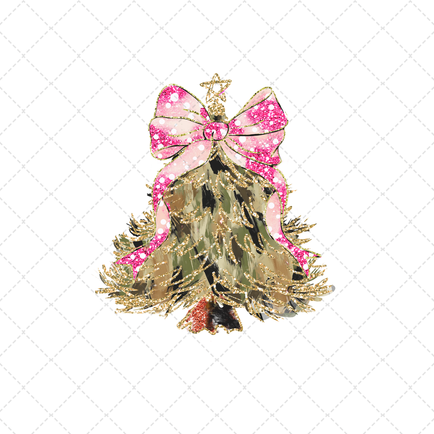 Brush Stroke Christmas Tree With Pink Glitter Bow Transfer